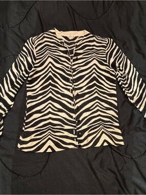 Zebra Print Button-Up Cardigan - Black & Cream